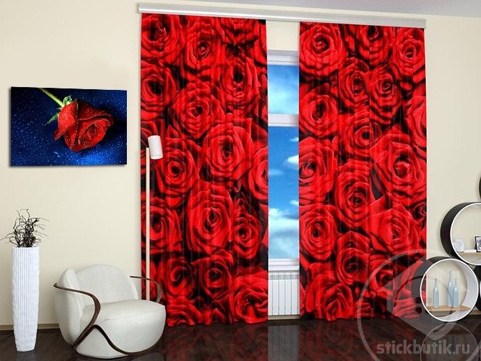 Удивительные шторы с фотопечатью: Букет алых роз - купить Шторы по цене 3990.0