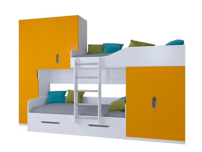 Двухъярусная кровать Лео 80х190 бело-оранжевого цвета