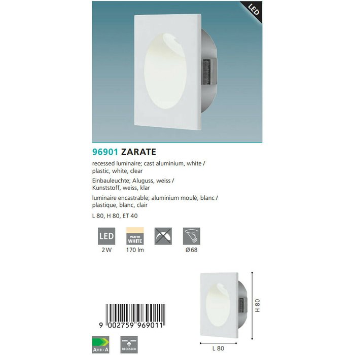 Светильник точечный Zarate белого цвета - лучшие Встраиваемые споты в INMYROOM