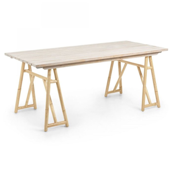 Обеденный стол Creassy из натурального дерева и ротанга   - купить Садовые столы по цене 57990.0