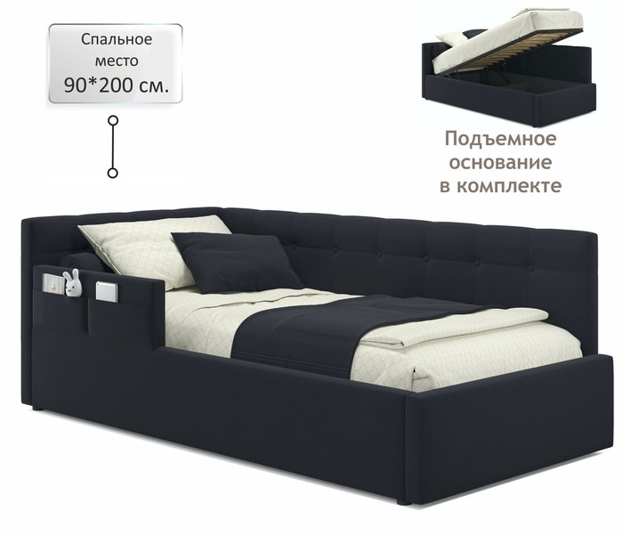 Детская кровать Bonna 90х200 черного цвета с подъемным механизмом - лучшие Одноярусные кроватки в INMYROOM
