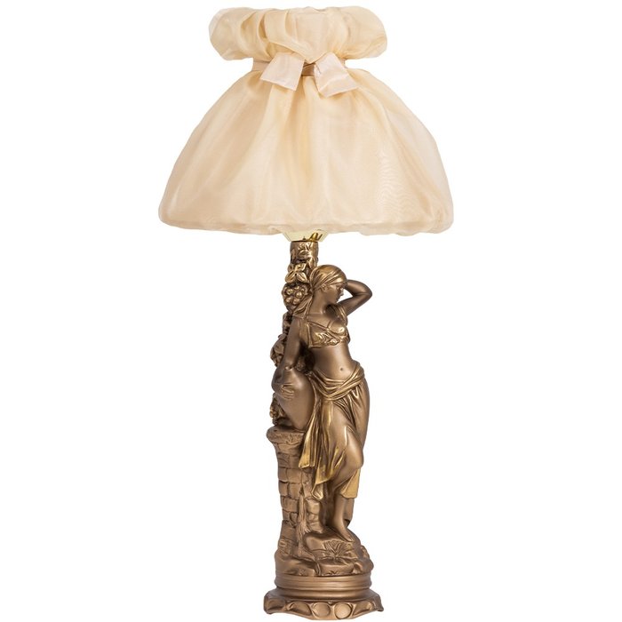 Настольная лампа Девушка с кувшином бежевого цвета на бронзовом основании