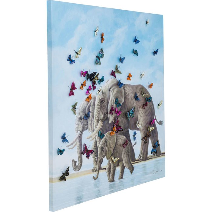 Картина Elefants with Butterflys, коллекция Слоны И Бабочки - лучшие Картины в INMYROOM