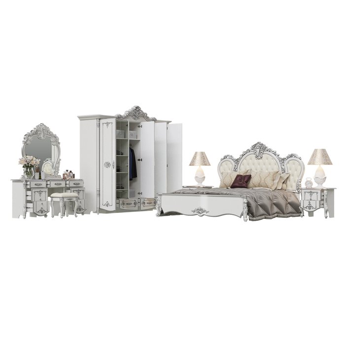 Спальня №2 Дольче Вита белого цвета с серебром - лучшие Спальные гарнитуры в INMYROOM