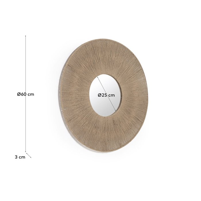 Круглое зеркало Damira диаметр 60 из джута с натуральной отделкой - лучшие Настенные зеркала в INMYROOM