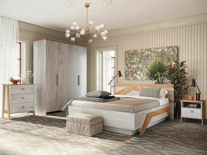 Спальня Скандинавия бежевого цвета - купить Спальные гарнитуры по цене 107932.0