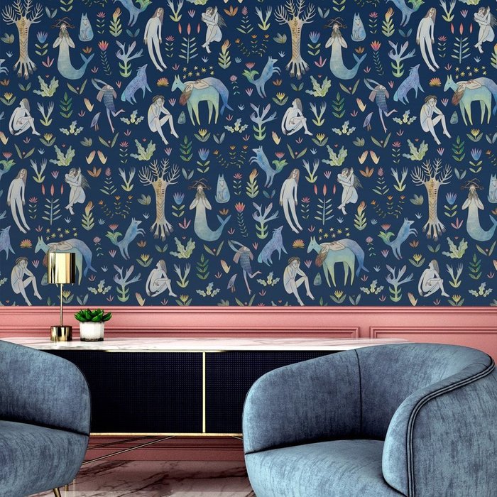 Обои Тапиола / синий на флизелиновой основе - лучшие Обои в INMYROOM