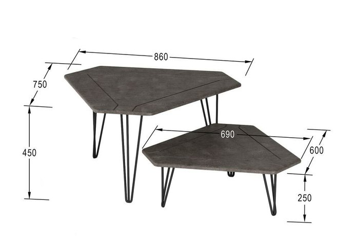 Комплект из двух столов ТЕТ-А-ТЕТ цвета серый бетон - купить Журнальные столики по цене 9420.0