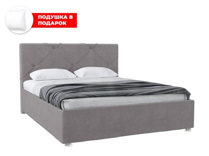 Кровать Моранж 160х200 в обивке из велюра серого цвета с подъемным механизмом