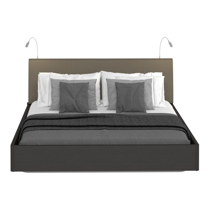 Кровать Элеонора 140х200 с изголовьем серого цвета и двумя светильниками