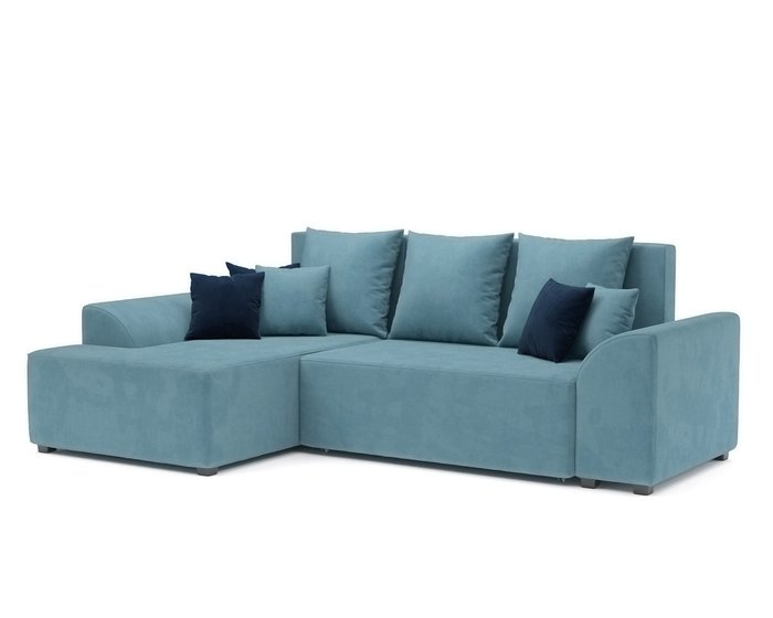 Угловой диван-кровать Каскад голубого цвета левый угол