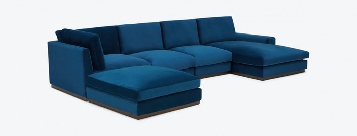Модульный п-образный угловой диван синего цвета - лучшие Угловые диваны в INMYROOM