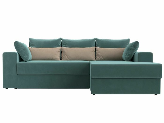 Угловой диван-кровать Майами бирюзового цвета с бежевыми подушками правый угол - купить Угловые диваны по цене 52999.0