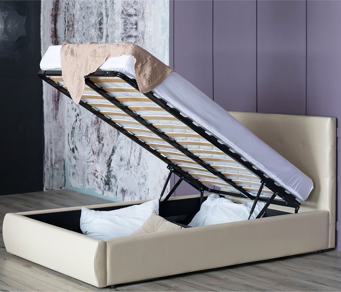 Кровать Селеста 120х200 с подъемным механизмом и матрасом светло-бежевого цвета - купить Кровати для спальни по цене 32690.0