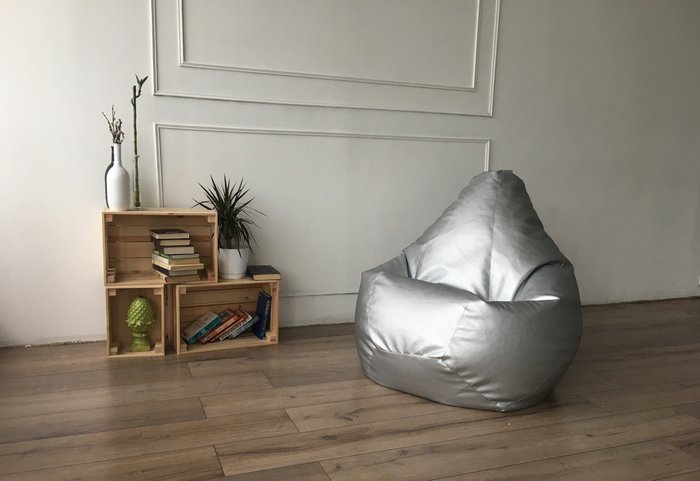 Кресло-мешок Груша 3XL в обивке из экокожи серебряного цвета  - купить Бескаркасная мебель по цене 5790.0
