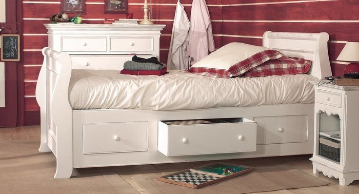 Кровать-ладья Нордик белого цвета 90х190   - лучшие Кровати для спальни в INMYROOM