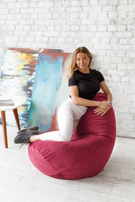 Кресло Мешок Груша XL в обивке из велюра бордового цвета  - лучшие Бескаркасная мебель в INMYROOM