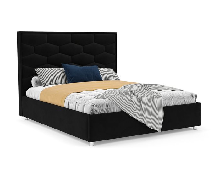 Кровать Рица 160х190 черного цвета с подъемным механизмом (велюр)