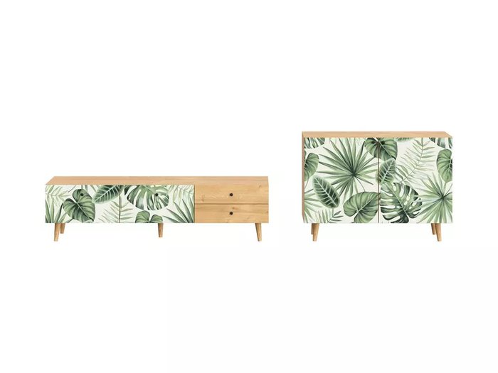 Композиция Frida 1 с принтом Monstera на деревянных ножках - купить Гостиные гарнитуры по цене 78400.0