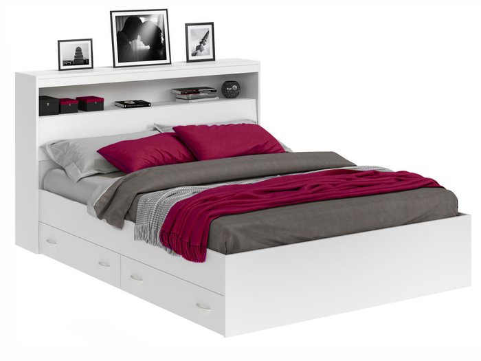 Кровать Виктория 180х200  белого цвета с блоком и ящиками