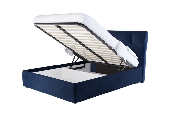 Кровать мягкая с подъемным механизмом Amber Style 140х200 синего цвета - купить Кровати для спальни по цене 67690.0