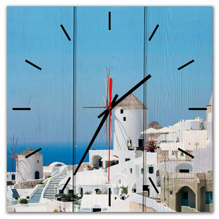 Настенные часы Мельница Санторини 30х30 голубого цвета
