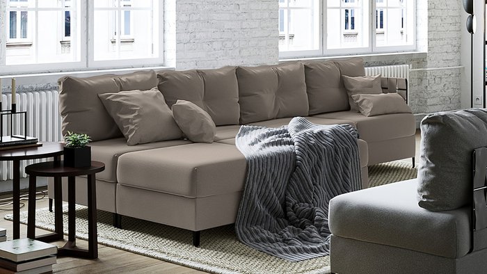 Угловой диван с двумя оттоманками Багамы светло-коричневого цвета - купить Угловые диваны по цене 144200.0