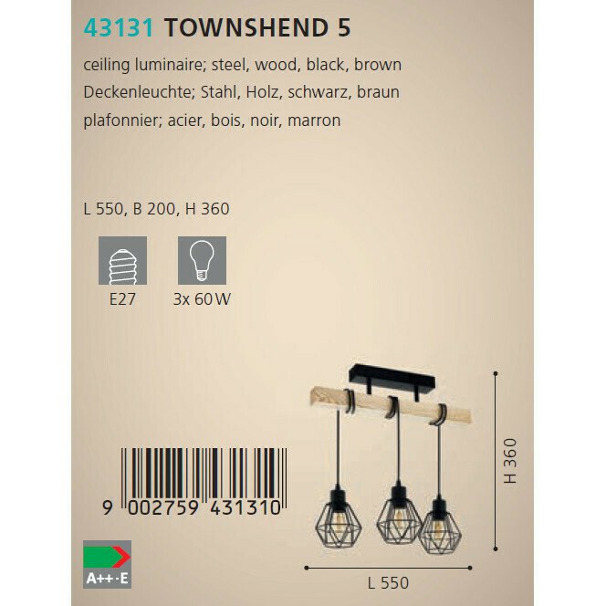 Потолочный светильник Townshend черного цвета - купить Подвесные люстры по цене 9290.0