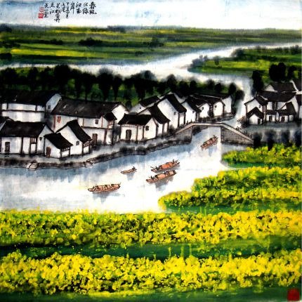 Декоративная картина на холсте "Городок на воде"