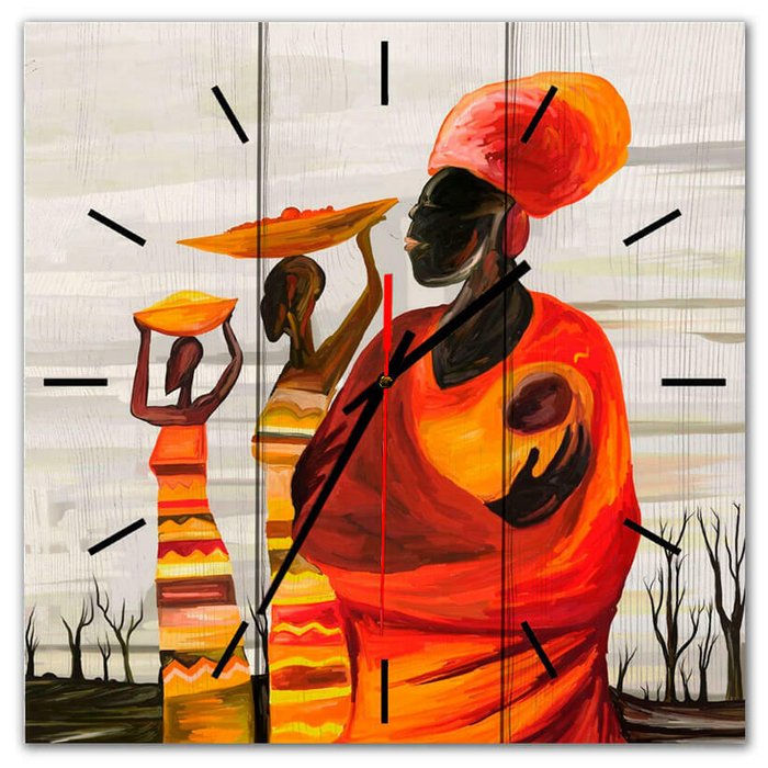 Настенные часы Африканки 30х30 оранжевого цвета