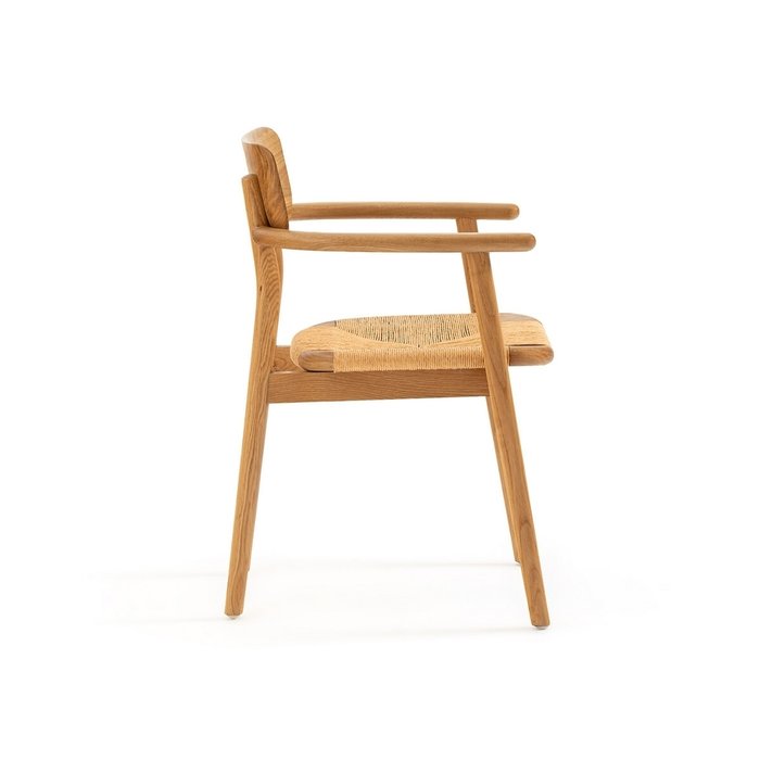 Кресло для столовой из массива дуба и плетеного материала Pipo бежевого цвета - лучшие Обеденные стулья в INMYROOM