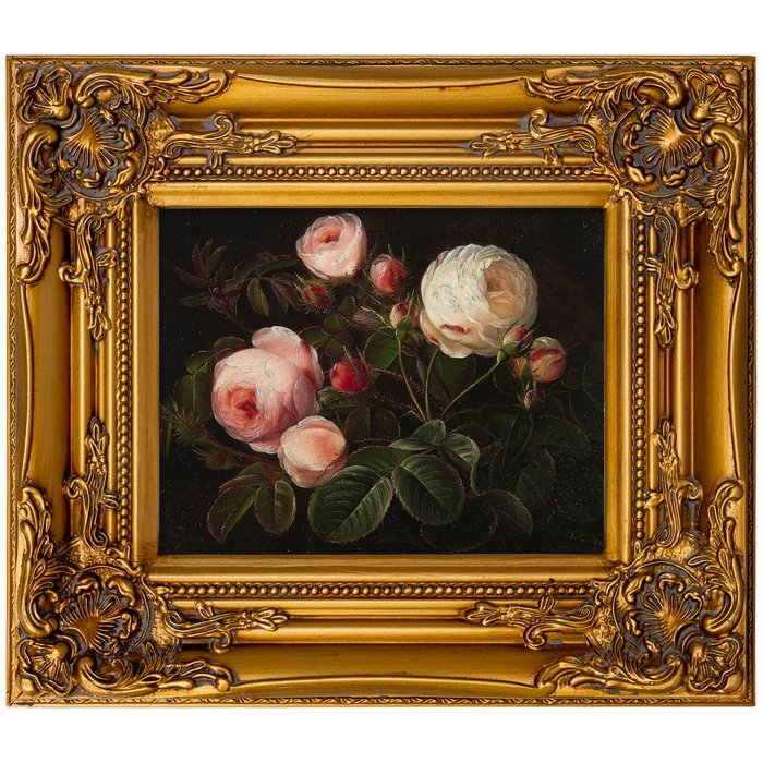 Репродукция картины Натюрморт с розой в раме золотого цвета