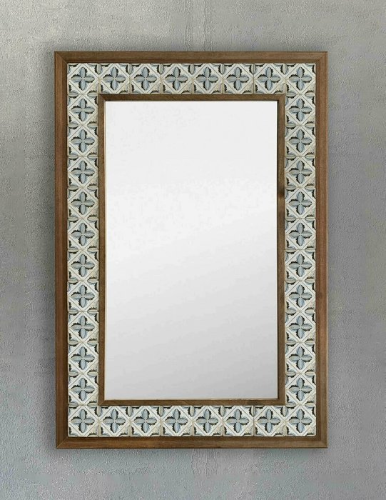 Настенное зеркало 43x63 с каменной мозаикой бежево-синего цвета - купить Настенные зеркала по цене 22495.0