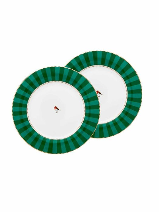 Набор из двух тарелок Love Birds Stripes Emerald-Green 26 бело-зеленого цвета Набор из двух тарелок Love Birds Stripes Emerald-Green 26 бело-зеленого цвета