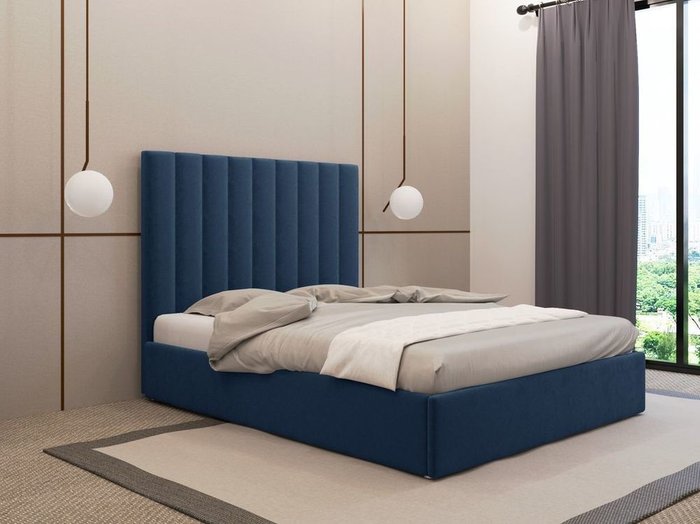 Кровать Параллель 140х200 тёмно-синего цвета с подъемным механизмом
