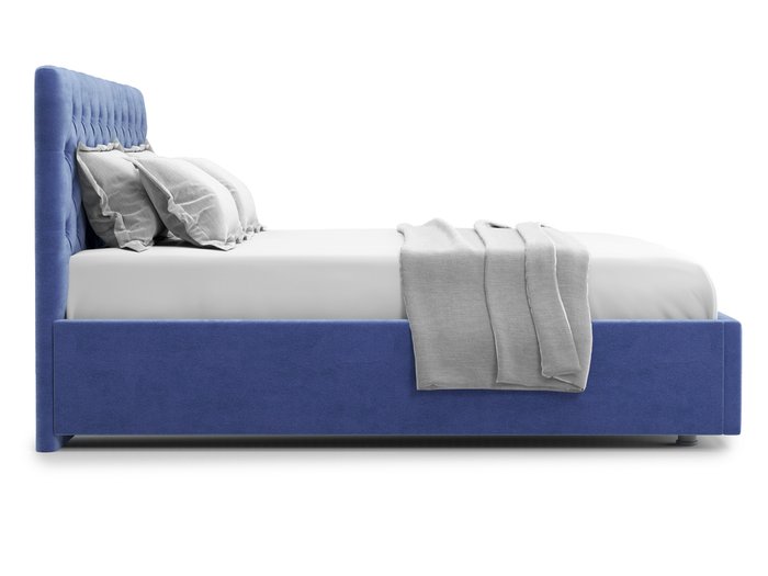 Кровать Nemi 140х200 в обивке из велюра синего цвета с подъемным механизмом  - лучшие Кровати для спальни в INMYROOM