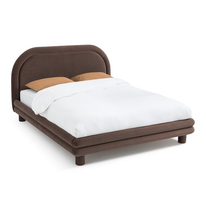 Кровать из велюра с кроватным основанием Mendosa 160х200 темно-серого цвета