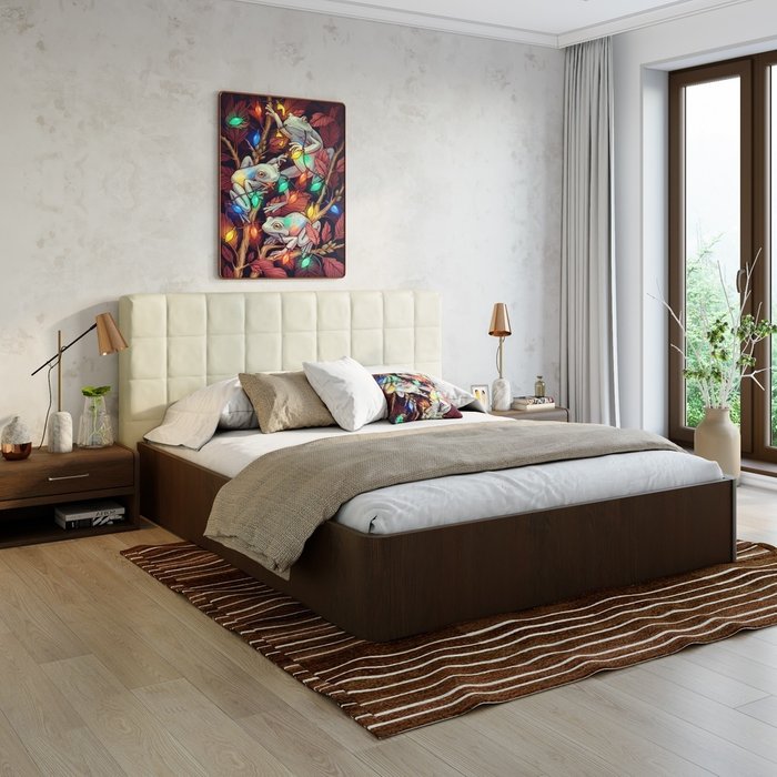 Кровать Сиена 160х200 с бежевым изголовьем и подъемным механизмом - лучшие Кровати для спальни в INMYROOM