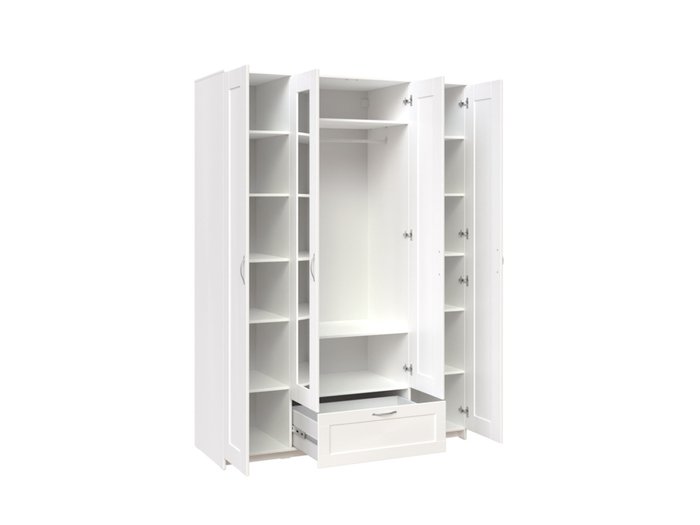 Шкаф Сириус четырёхдверный белого цвета с одним ящиком и двумя зеркалами - купить Шкафы распашные по цене 49999.0
