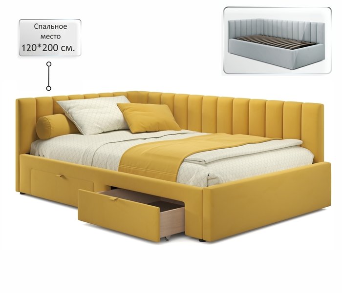 Кровать Milena 120х200 желтого цвета без подъемного механизма - купить Кровати для спальни по цене 28000.0