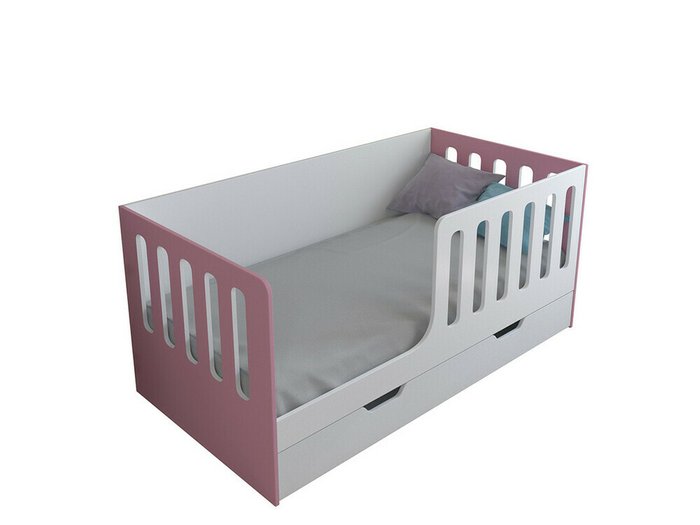Кроватка Астра 12 80x160 бело-розового цвета с выдвижным ящиком 