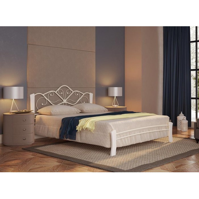 Кровать металлическая Виктория 140х200 белого цвета без подъемного механизма - лучшие Кровати для спальни в INMYROOM