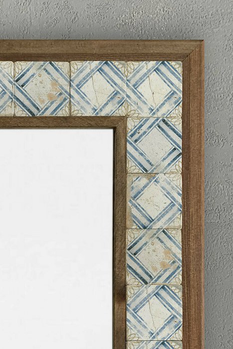 Настенное зеркало 43x63 с каменной мозаикой бежево-голубого цвета - лучшие Настенные зеркала в INMYROOM