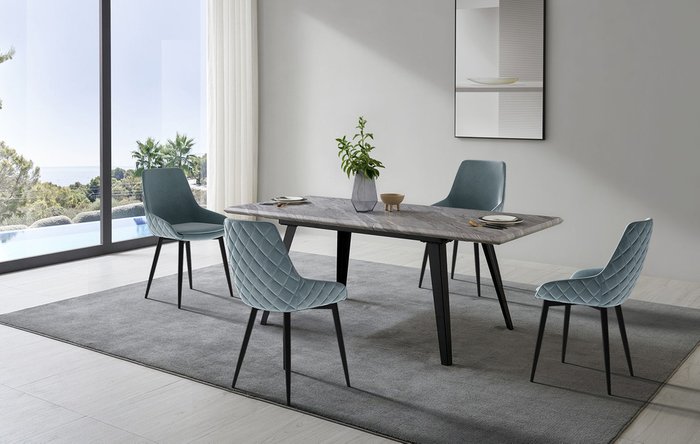 Раскладной обеденный стол Ofelia серого цвета с мраморным рисунком - купить Обеденные столы по цене 28453.0