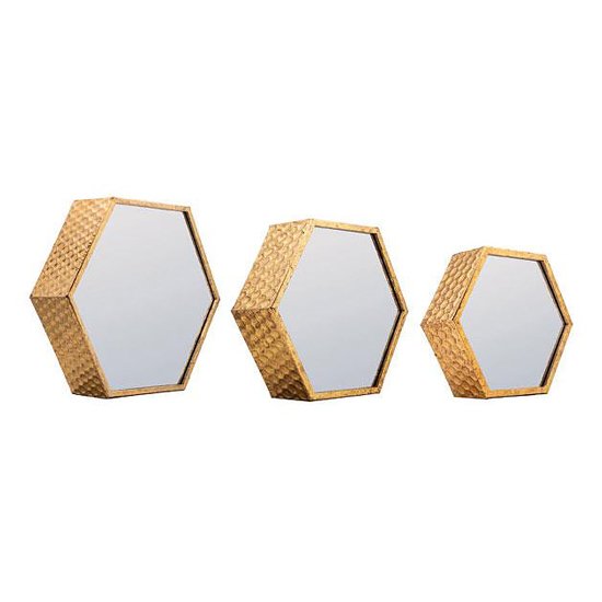 Набор из трех настенных зеркал Hexagon Gold 