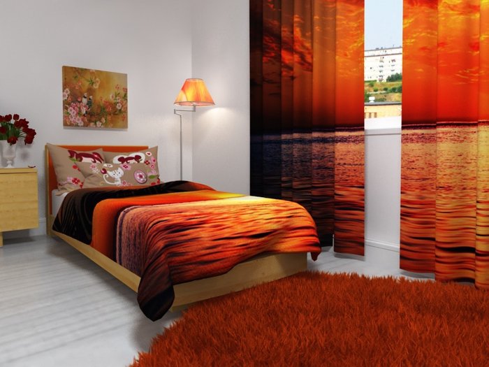 Комплект для спальной комнаты:Оранжевый океан - купить Шторы по цене 3990.0