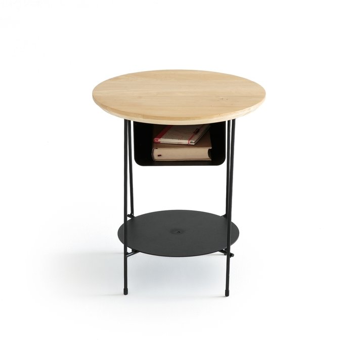 Прикроватный столик из металла и дерева Bangor черного цвета - купить Прикроватные тумбы по цене 12432.0