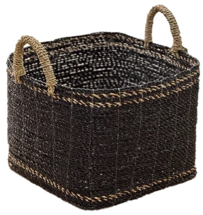 Корзина плетеная Olive Black 42х43 из натурального бананового волокна