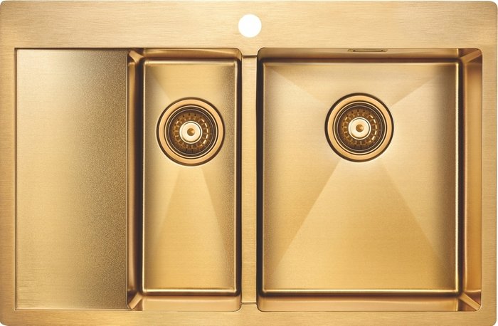 Кухонная мойка с левым крылом прямоугольная Paulmark Union 78х51 см золотого цвета   - купить Кухонные мойки по цене 58254.0