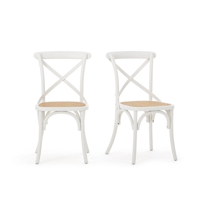 Комплект из двух стульев из дерева и плетения Cedak белого цвета